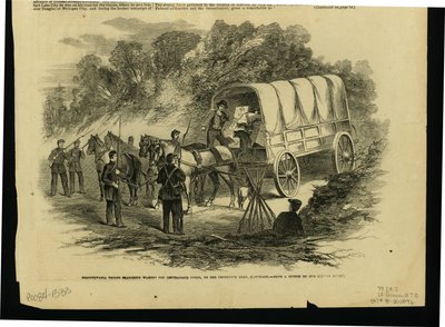 Print of Soldiers in Front of a Wagon Hitched to Four Horses by Unknown